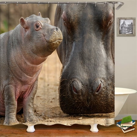 Feelyou 3D Hippo Shower Curtain - Cute Animal Print, Waterproof Microfiber, 72x84 Inches, With Hooks