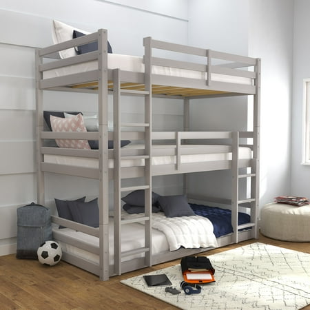 Campbell Wood Triple Twin Convertible Bunk Bed, Gray