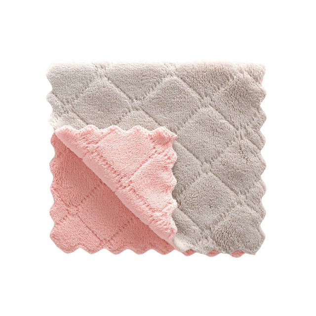 XmhyTop Trapo absorbente de agua de doble cara impreso, resistente al desgaste y súper absorbente de agua, multipropósito, 25 * 15 cm, gris + rosa, 5 piezas.