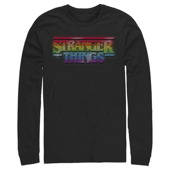 Netflix Men's Stranger Things Sparkling Rainbow Logo Long Sleeve Shirt Black Small