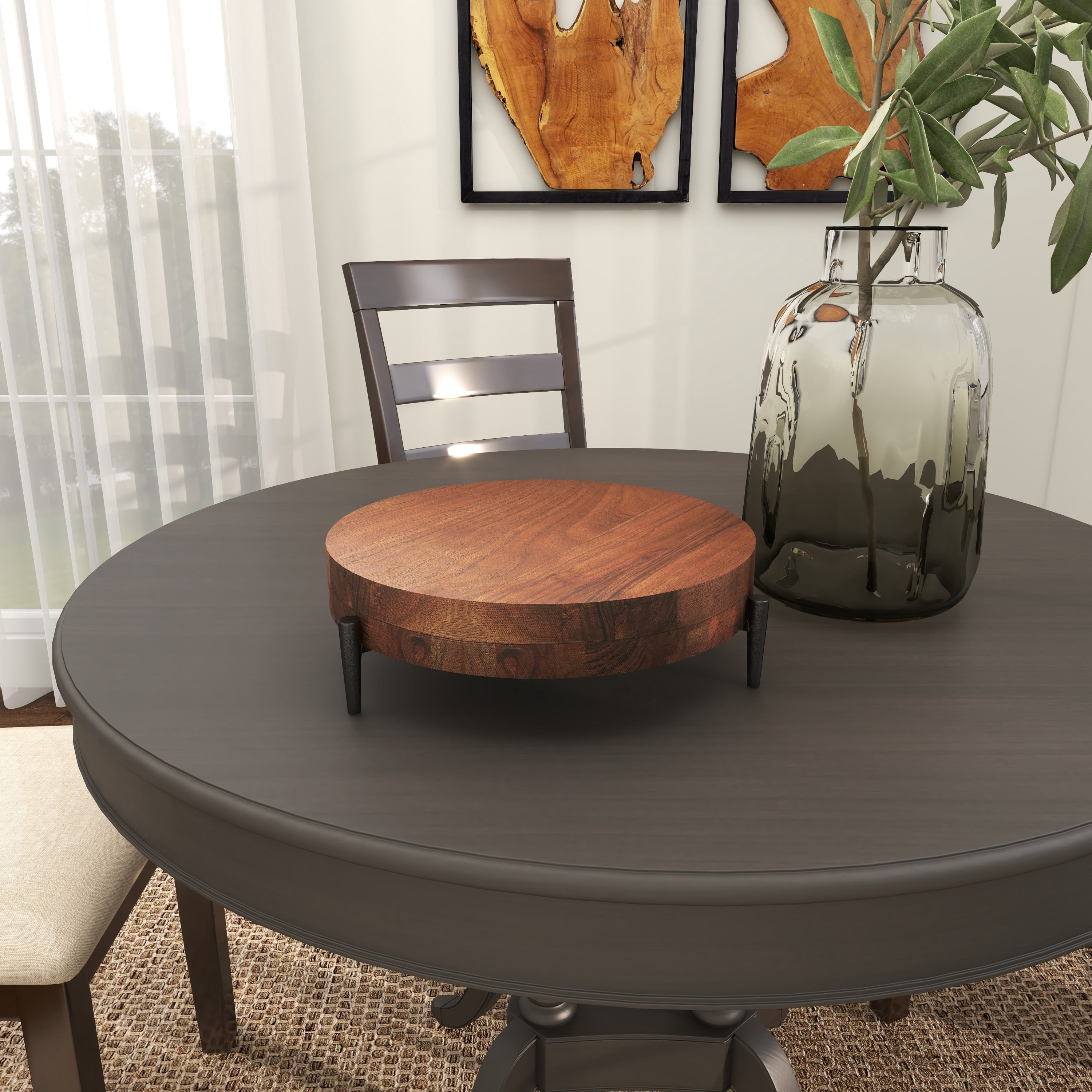 DecMode 12" x 12" Brown Wood  Tray with Black Metal Legs, 1-Piece