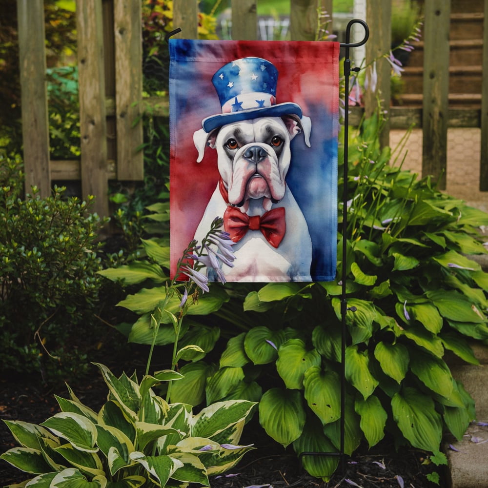 White Boxer Patriotic Garden Flag 11.25 in x 15.5 in