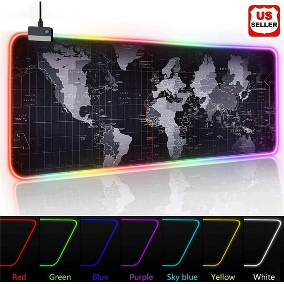 RGB Gaming Mouse Pad - Large Led Keyboard Pad, Mouse Mat with HD Map, Smoothly Waterproof Surface, Non-Slip Rubber Base, 31.5"X 11.8" & 12 Light Modes