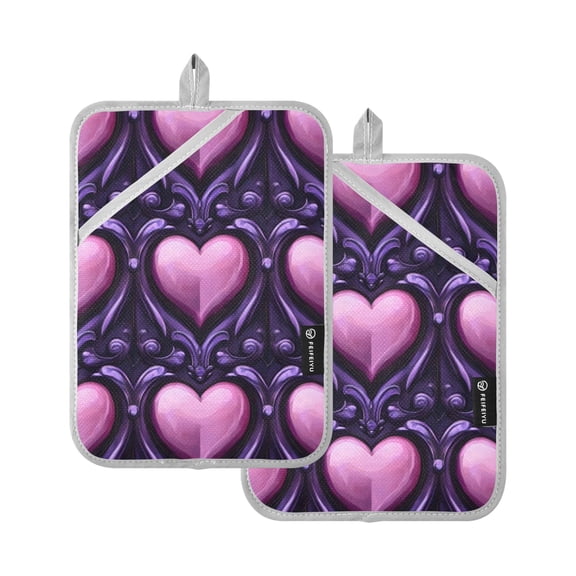 Shining Purple Heart Oven Mitts Pot Holders 2 pcs Heat Resistant for Kitchen Baking Grilling