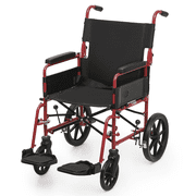 Magshion *FDA APPROVED* Transport Wheelchair with Flip Back Backrest & Swing-Away Footrests, Folding Transport Chair with Swivel Front Wheels, 300lbs Weight Capacity, Red