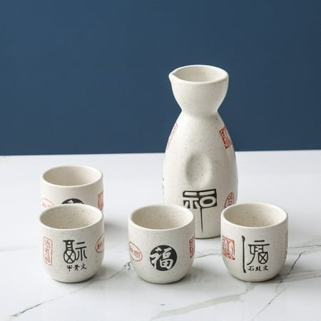 

Sake Wine Warmer 1 Pot 4 Cups Ceramic Wine Porcelain Cherry Pattern Sake Pot Yellow Wine Cup Sake Pot Elegant Gift