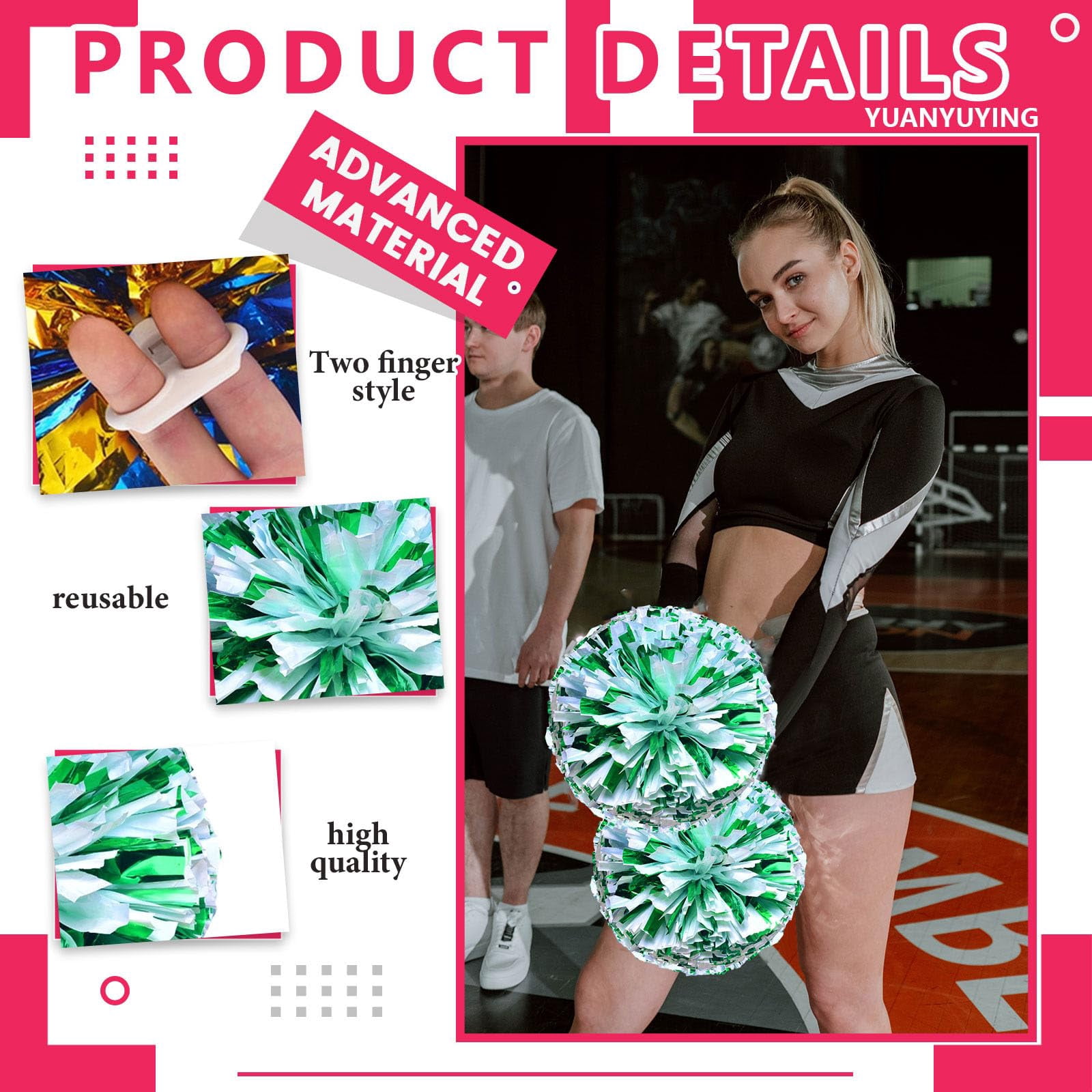 12 Pcs Cheerleading poms,pom poms Cheerleading with Four Finger Payment Cheer Pom Pomsfor Dance, Matches, Team Spirit Sports