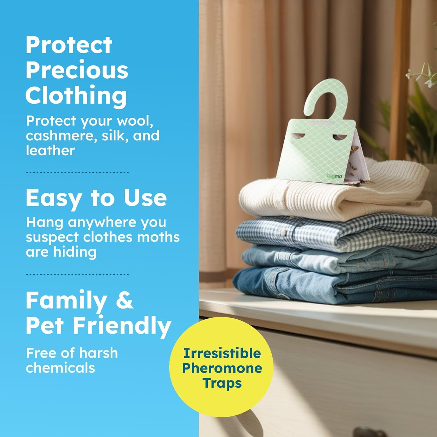Clothes & Pantry Moth Traps (6 Count) – Sticky Glue Pheromone-Based Repellent for Closets, Cabinets & Wardrobes – Non-Toxic - Green