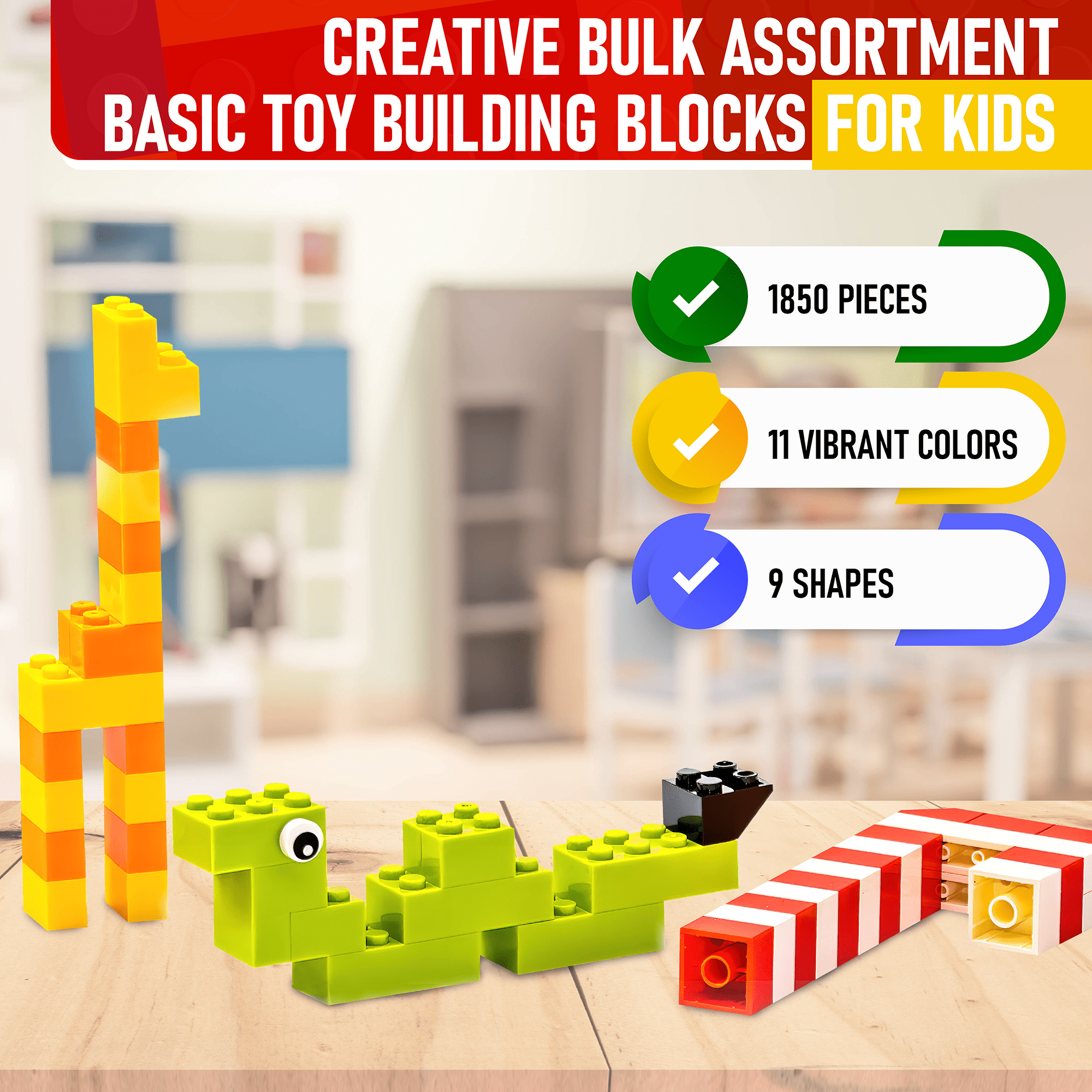 Minizfigs 1850 PCS Classic Building Brick Set | 4.6 Pounds | Creative Bulk Assortment Basic Toy Building Blocks for Kids, 11 Colors, 100% Compatible with All Major Brands | Bonus Storage Bag