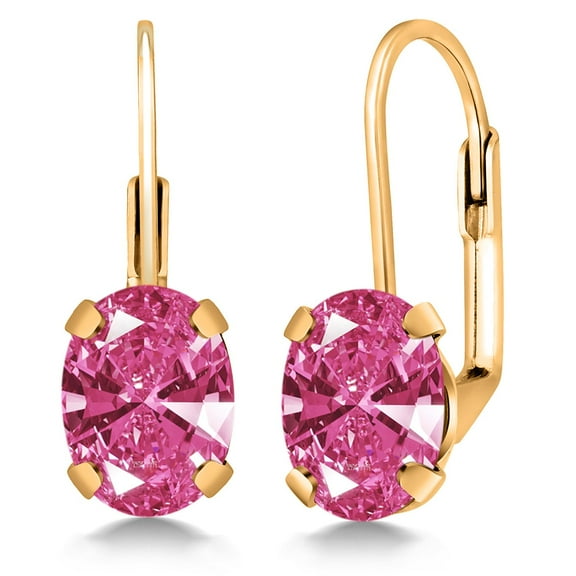 Gem Stone King 18K Yellow Gold Plated Silver Pink Zirconia Earrings for WomenWomen | 2.42 Cttw | Gemstone Birthstone | Oval 8X6MM
