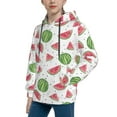 thumbnail image 2 of Uemuo Hand Drawn Watermelon Pattern Hooded Sweatshirt for Youth Pullover with Kangaroo Pocket Trendy youth sweatshirt Casual Hoodie for Boys and Girls-Medium, 2 of 6