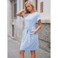 thumbnail image 4 of SANOPY Women's Summer Striped Short Sleeve T Shirt Dress Casual Tie Waist with Pockets, 4 of 6