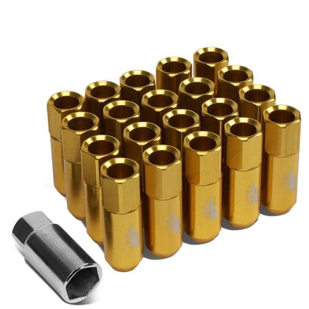 J2 Engineering LN-T7-003-15-GD J2 Engineering 7075 -T6 Forged Aluminum M12X1.5 20Pcs 60mm Height Open -End Lug Nut Set w / Socket Adapter (Gold)