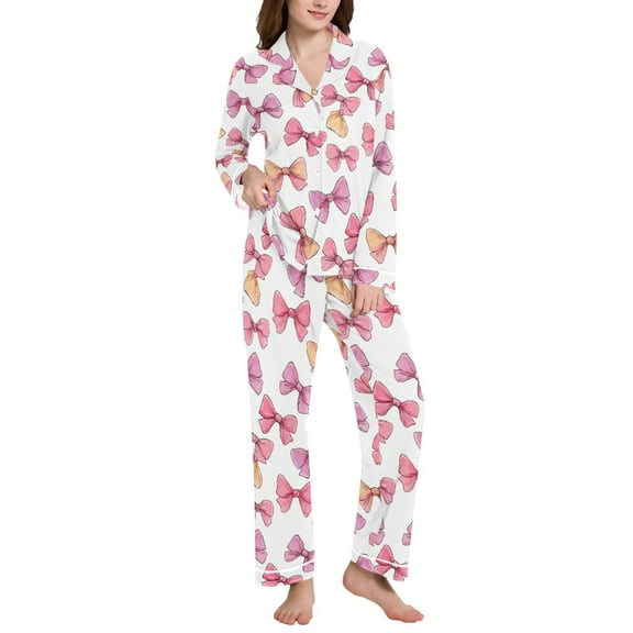 joogoo Pajamas Set for Women Cute Bows Long Sleeve Pjs Loungewear L