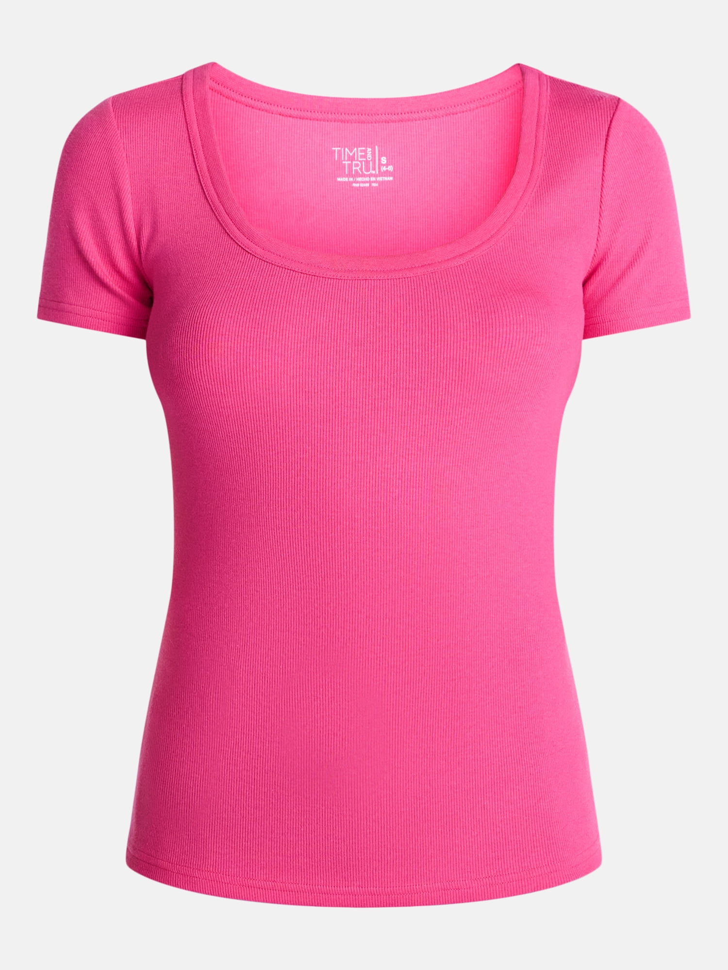 Time and Tru Women's Ribbed Scoop Neck Tee with Short Sleeves, Sizes XS-XXXL