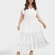 thumbnail image 3 of Vestido informal de talla grande para mujer con cuello en V, color liso, mangas con volantes y pliegues - Poliéster, moda de verano, 3 of 4