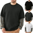 thumbnail image 1 of Chandail à Capuchon T-Shirt pour Homme en Polyester Uni Imitation Deux Pièces, Haut à Manches Longues Style Superposé, Col Rond Décontracté Mode Urbaine, Haut Actif pour le Quotidien Gym Vacances, Mode, 1 of 4