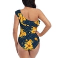 thumbnail image 5 of Sikiie Blue Striped Sunflower A Print Women One Piece Swimsuits Tummy Control One Shoulder Bathing Suits Ruffle Swimwear, From S to XXL-Medium, 5 of 6