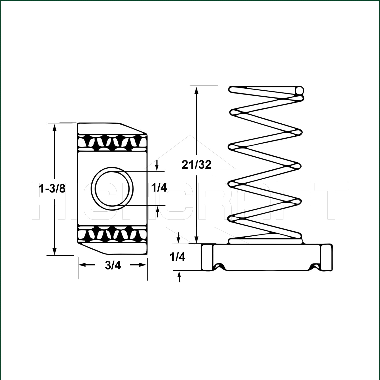 Highcraft 1/4” x 1-3/8" Threaded Strut Channel Nuts w/ Short Spring, Steel, 50 Pk