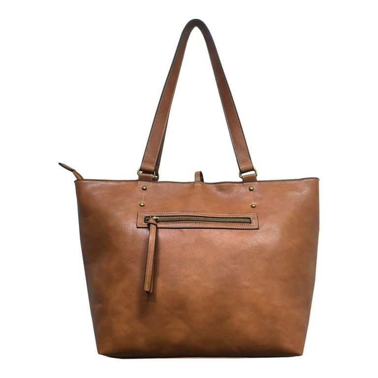 T Shirt Jeans Women s Cecelia Vegan Leather Tote Handbag Cognac Walmart