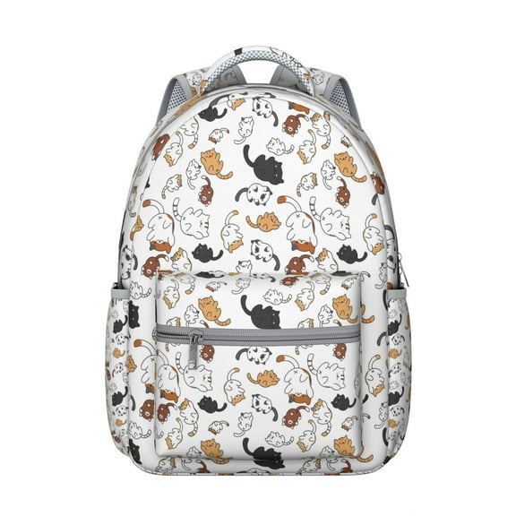 Cute Cat Student School Backpack with Cartoon and Adorable Cat Print Artistic Pattern Hand-drawn Watercolor Design