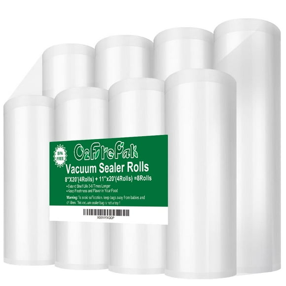 O2frepak 8 Pack 8"x20'(4Rolls) and 11"x20' (4Rolls) Rolls Vacuum Sealer Bags Rolls with BPA Free,Heavy Duty Vacuum Sealer Storage Bags Rolls,Cut to Size Roll,Great for So