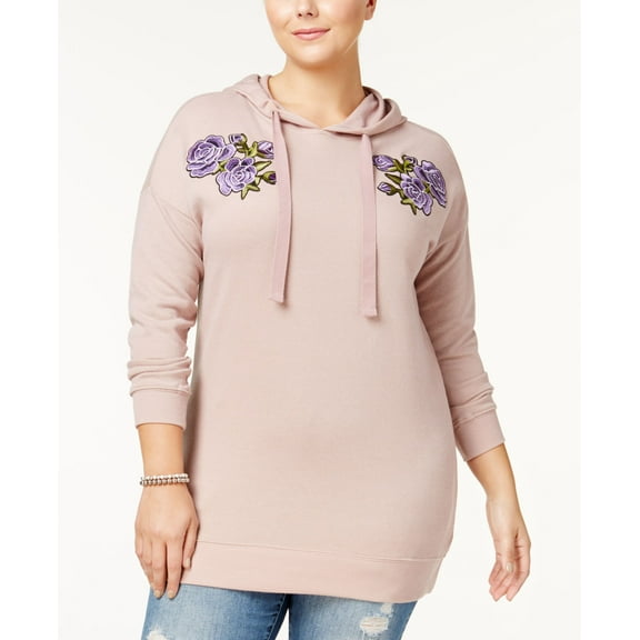 No Comment Trendy Plus Size Embroidered Hoodie Wood Rose 3X