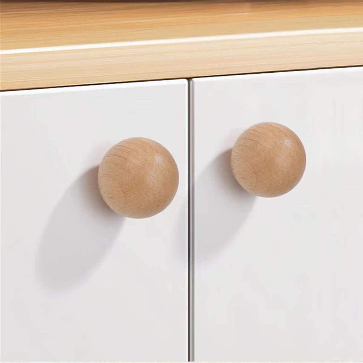 HDJNal 10pcs 30mm Beech Wooden Ball Shape Handles, Cupboard Handles, Door Knobs Drawer Handles Cabinet Drawer Cupboard Kitchen Wood Pull Handle Wardrobe Door Handles