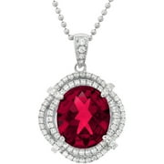 5th & Main Platinum-Plated Sterling Silver Oval Double-Cut Ruby Corundum Pave CZ Pendant Necklace