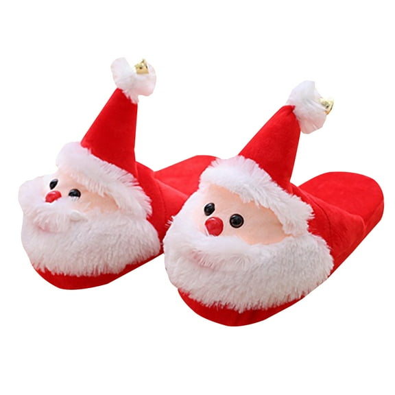 HOOWIFFY Fuzzy Slippers for Women Christmas Cotton Non-slip 1 Pair with 3D Shape Red