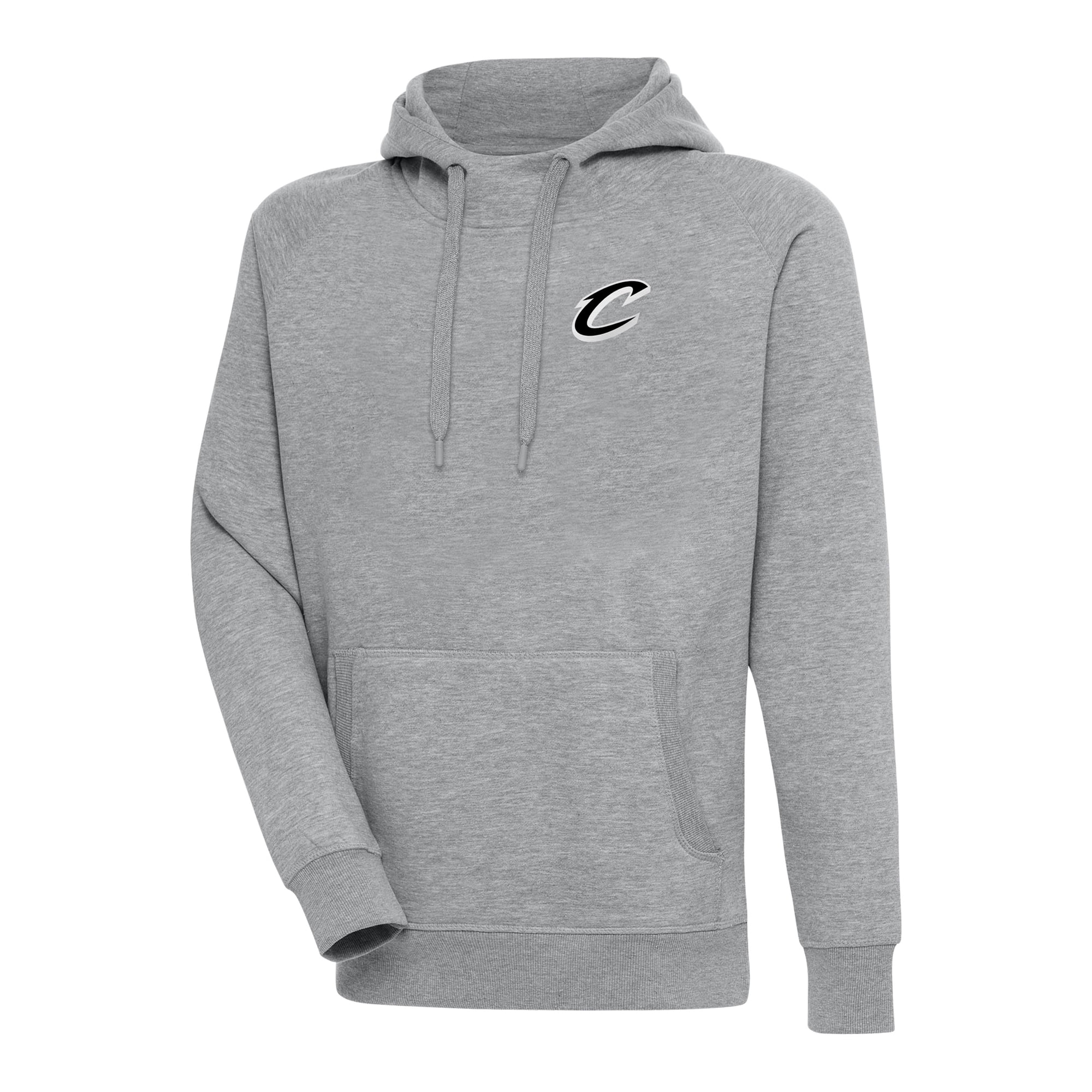 Men's Antigua Heather Gray Cleveland Cavaliers Metallic Logo Victory Raglan Pullover Hoodie