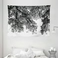 thumbnail image 1 of Apartment Decor Tapestry, Photograph of Trees from the Ground with Branches and Leaves Art Image, Wall Hanging for Bedroom Living Room Dorm Decor, 80W X 60L Inches, Black and White, by Ambesonne, 1 of 2