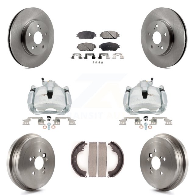 Transit Auto Front Rear Disc Brake Caliper Rotors Drums Ceramic Pads Kit (8Pc) for Car Toyota Camry Vehicles Manufactured In Japan KC8-100804T