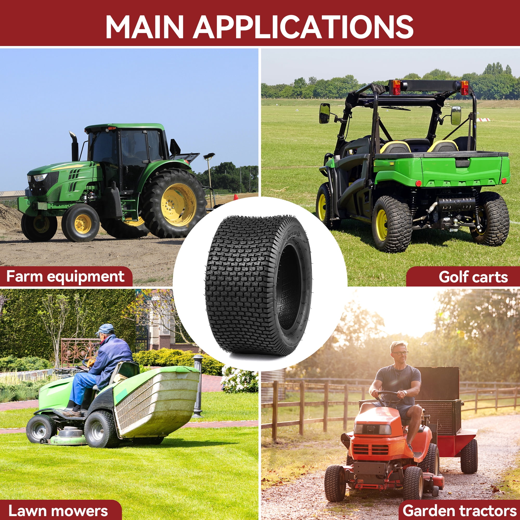 Uforic Set of 2 22x9.50-12 Turf Lawn Mower Tires, Heavy Duty 4 Ply Tubeless Replacement Tires, 1340 LBS Max Load Capacity for Riding Lawn Tractors, Golf Carts & Garden Equipment