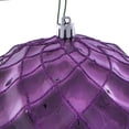 thumbnail image 2 of Vickerman 6" Plum Shiny Form Ball Drilled Wired 4/Bag. Add texture and shimmer to your holiday decorating projects with this geometric shaped ball. It features glitter accents along the edges of the g, 2 of 5