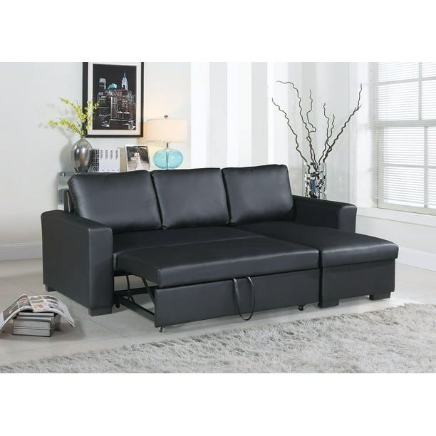 Convertible Sectional Sofa Small Family, Small Black Leather Sleeper Sofa