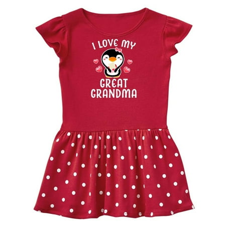 

Inktastic I Love My Great Grandma with Cute Penguin and Hearts Gift Toddler Girl Dress