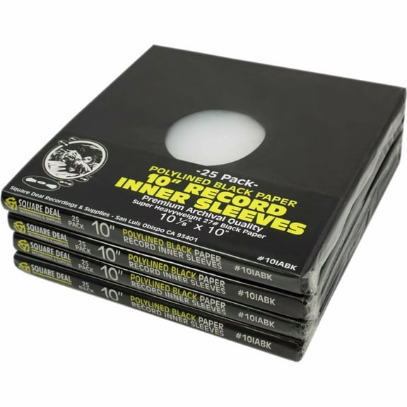 (100) 10" Polylined Black Paper Record Inner Sleeves with Hole - Super Heavyweight, Archival Quality, Acid Free - 10IABK