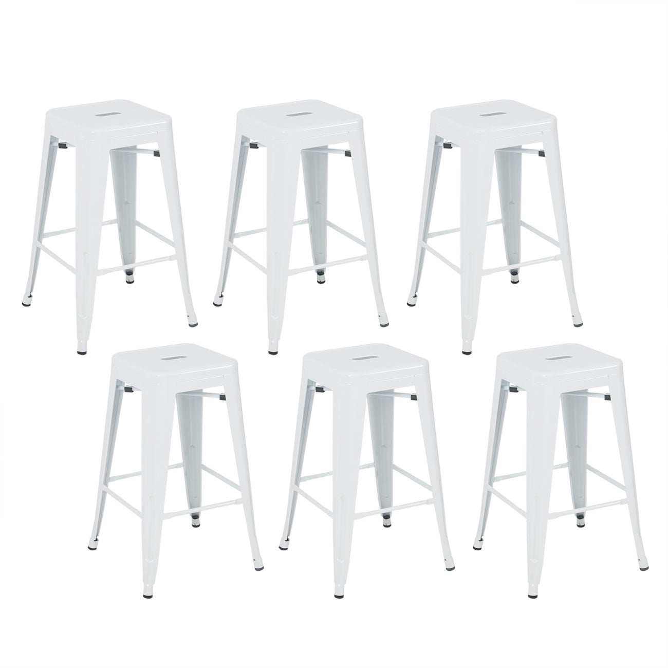 White Set of 6 Belleze Stackable Glossy Metal 26 Metal Barstool 
