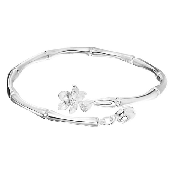 Elegant Adjustable 925 Silver Bangle Bracelet Unique Charm Jewelry Stylish for Women Birthday Friendship Fashion Accessory