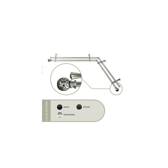 Corner Window Curtain Rod Double, Adjustable Satin Nickel Rod 48-84 Inch