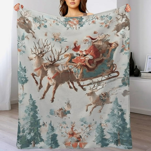 RKSupls Christmas Throw Blanket,Soft Warm Flannel Santa Claus Reindeer Blanket Gift for Christmas Home Bed Sofa Couch Decor,40x50 in