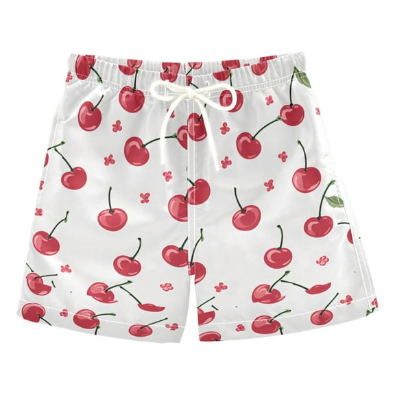 joogoo Boys Swim Trunks Cherry and Flowers Beach Board Shorts Drawstring Swimsuit L