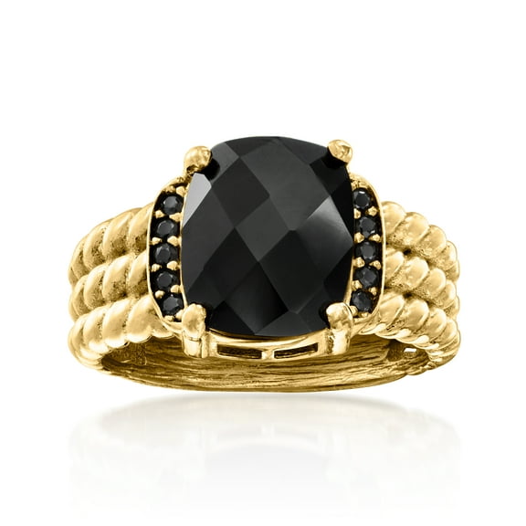Ross-Simons Onyx and .20 ct. t.w. Black Spinel Ring in 18kt Gold Over Sterling, Women's, Adult