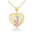 thumbnail image 1 of TWO TONE YELLOW GOLD FILIGREE HEART "J" INITIAL CZ PENDANT NECKLACE :  14K  Pendant with 20" chain, 1 of 1