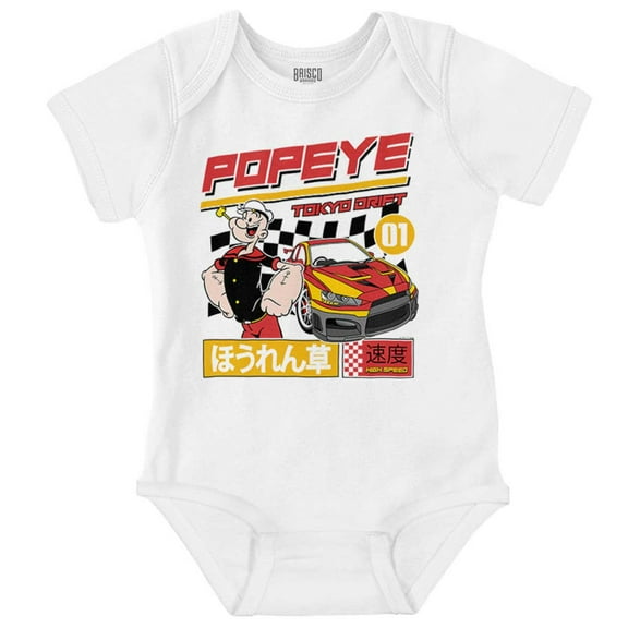 Popeye Kanji Tokyo Drift Racecar Romper Boys or Girls Infant Baby Brisco Brands NB