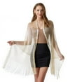 thumbnail image 2 of SWSMCLT Women's See Through Fringe for Wedding Shawl Wraps Shrug Scarf Top Metallic Blouse Beach Summer Cream One Size, 2 of 4