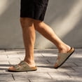 thumbnail image 4 of Mens Suede Flat Sandals Cork Footbed Slides 2 Straps Adjustable Buckle Slip On Summer with Comfort Shoes, 4 of 6