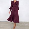 thumbnail image 2 of 2024 Spring New Satin Dress Female Design Sense Lantern Sleeve Notched Slim Temperament Slim Long Dress, 2 of 5