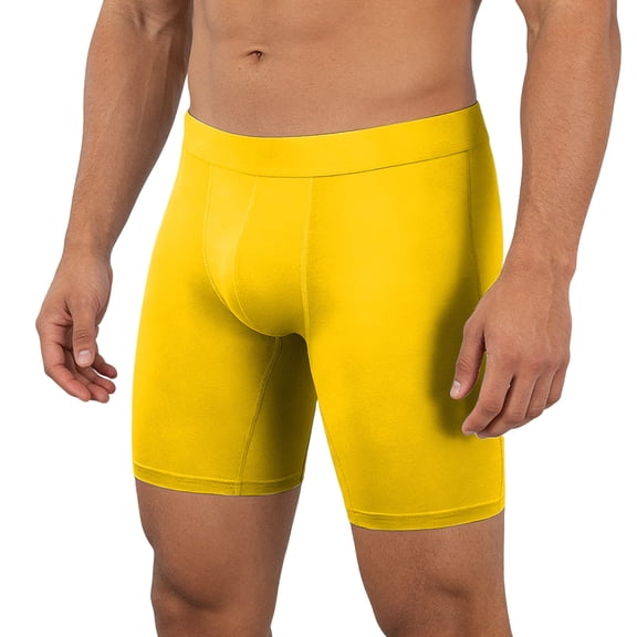 Telankuip Underwear for Men Solid Color Soft Breathable Casual and Sports Boxer Briefs Stretch Straight Leg Cut Slim Fitted Comfortable Supportive Daily Wear Underpants Yellow XL